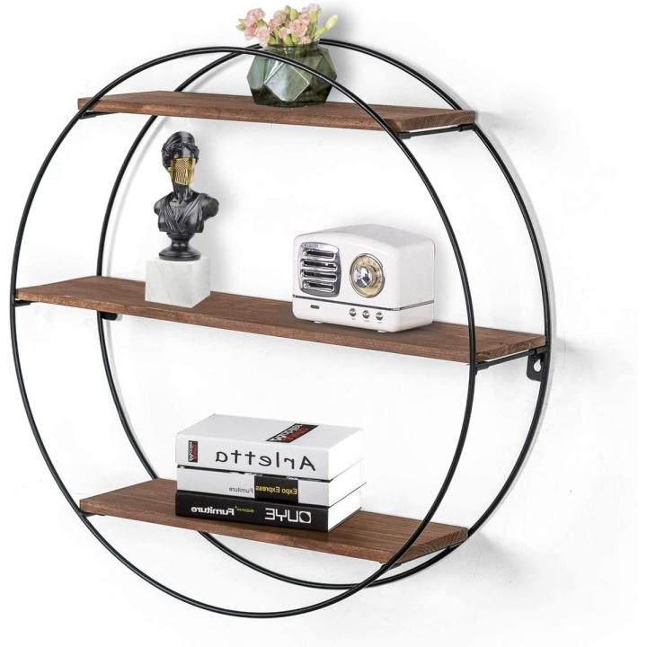 Wall Shelf Round Floating Shelves Sturdy Wood Metal Decorative Shelf for Living Room Bedroom Bathroom Kitchen Office, Color Black -Size 19.6″ Approximately Customize by HB Steel Fixerr