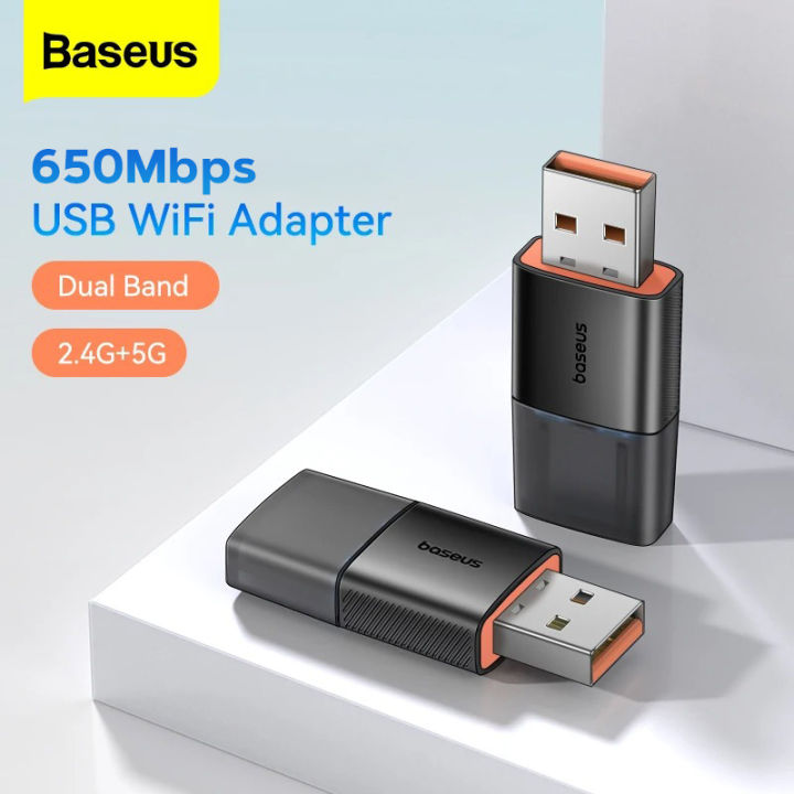 Baseus 650Mbps WiFi Adapter, 2.4G/5G Dual Band Wireless Network Adapter for PC Desktop, Supports Windows & Linux