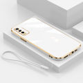 For Vivo Y12A Cover with Wrist Strap Fashion Shiny Plating Square Bumper Girls Phone Case Soft TPU Silicone Shockproof Protective Back Cover. 