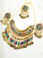 Afghani Jewelry Set – Colorful Handmade Gold-Plated Necklace, Earrings with or without Tikka for Women, Traditional Set. 
