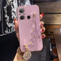 For Itel A49 / Itel A58 Back Cover with Bracelet Wristband Luxury Clover Chain 6D Plating Frame Shiny Girls Cases Soft Silicone Square Protective Mobile Phone Case. 