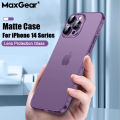 Luxury Ultra Thin Translucent Matte Shockproof Phone Case For iPhone 14 Pro Max Camera Lens Glass Protection Hard Cover [ Transparent / Deep purple]. 