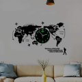3D World Map Wall Clock, Glow In The Dark Night Wooden World Map Wall Clock, Personality home world map clock, Creative modern silent clock, Acrylic World Map Wall Decor for Living Room/Office/Bedroom. 