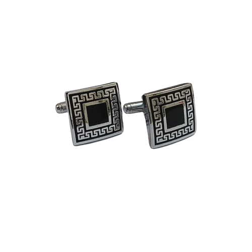 Polished Black and Silver Onyx Cufflinks For Men