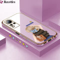 Jizetin (Free Lanyard) for Infinix Note 11 / Note 12 G88 Back Cover Girl In Hat Luxury 6D Plating Case Side Pattern Soft Silicone Square Mobile Phone Cases. 