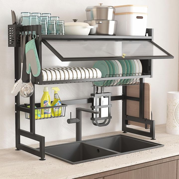 Dish Drying Rack Over Sink – Large 85cm Kitchen Dish Rack with Cover ...