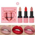3Pcs Heart Shape Matte High Shine Lipstick Heart Shaped Velvet Smooth Lipstick Long Lasting & Waterproof. 
