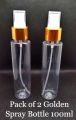 Pack of 2 Empty Plastic Spray Bottle Golden 100 ml Refillable Empty Plastic Bottles with Golden Spray Fine Mist Spray Bottle Cosmetics, Toner, Rose Water Face, Hair, Beauty Products etc Travel Size. 