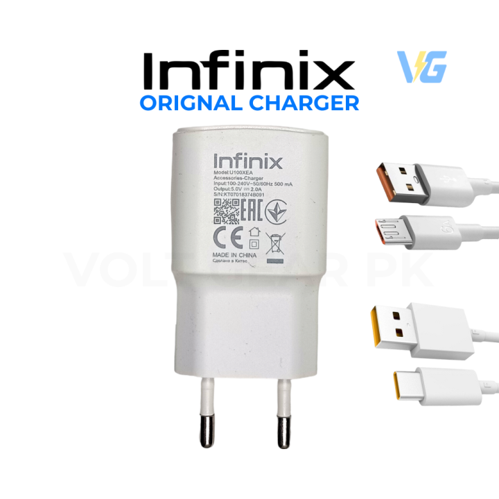 Infinix Original Fast Charger 10W – With Type C & Micro USB Cable – Android Fast Charging Adapter | Type A to C Cable | Original Infinix Wall Charger + Data Cable | Adopter with Data Cable
