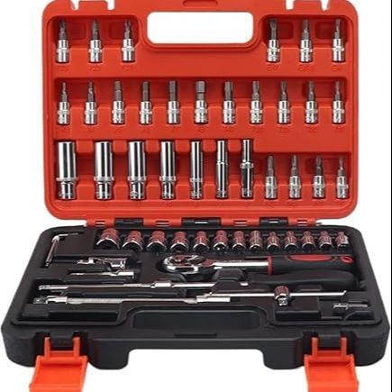 Large 53 Piece Professional Combination Socket Ratchet Wrench Set Tool Kit Toolkit Goti Set Ring Spanner Pana Set Screw Driver Bit Set Hand Toolkit Tools KitSocket Wrench Set  Car Bike Repairing Hand Tool kit Toolkit Set Screwdriver Toolkit Drill Machine