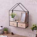 Decorative Items Iron House Rack Double Drawer Shelves Triangle Art Solid Wood Drawer Home Decoration Items for room & Wall Black - Size 34X12X43CM. 