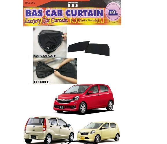 Daihatsu Mira 2007 to 2011 Sun Shades Car Windows Curtains 4 pieces , Fold-able , Jet Black