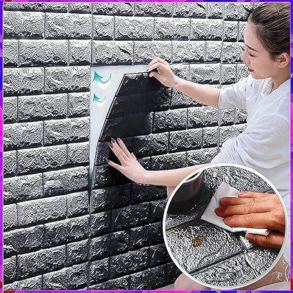 3D Brick Wallpaper PE Foam Self Adhesive Brick Design Wall Stickers/DIY Wallpaper/Panel for Home Hotel Living Room Bedroom Cafe Waterproof Thickness 3mm Size (70 x 77cm) Multi color