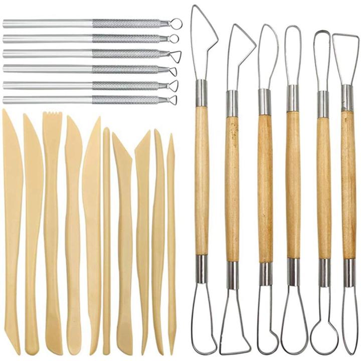 Pottery Clay Sculpting Tools, 22Pcs Wooden Handle Pottery Carving Tools & Metal Scr & Plastic Clay Shaping Tools