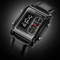 Dual Time Watch Stainless Steel Dial Leather Strap High Quality Multi-Functional 3ATM Water Resistant Wrist Watch For Men. 