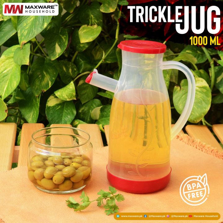 Random Color Kitchen Plastic Oil Jug With Lid & Handle - 1 Liter, Plastic Oil Bottle for Cooking Use Oil Containers