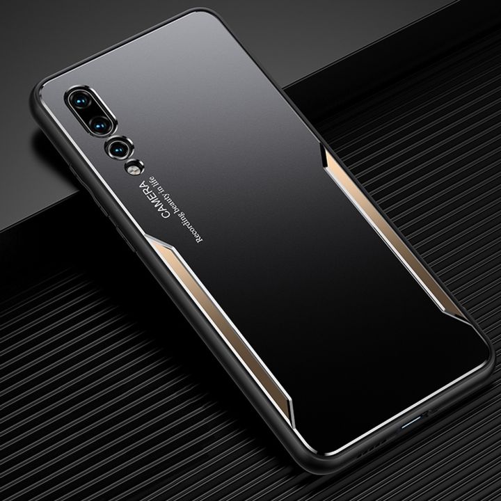 For Huawei P20 Pro Electroplated Metal Back Panel Soft TPU Bumper Double Shockproof Protective Cover Compatible case