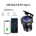 Car USB Charger QC3.0 PD Type C USB with Switch Socket for 12V/24V Vehicles Boat Motorcycle SUV Bus Truck Caravan Marine（Blue add wire). 