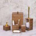 Wood Texture Brown 6 Pieces Bathroom Accessories Set. 