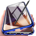 For Samsung Galaxy Note 20 Ultra Casing 360° Full Body Transparent Tempered Glass with Magnetic Adsorption Metal Bumper Case Cover. 