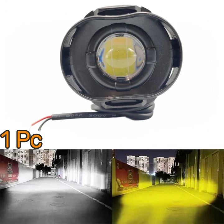 1 Pc Economy Series Round Bike Headlight Spotlight – Single Lens LED Fog Light Yellow White Beam Universal Fit