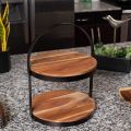 2-Tier Cupcake Stand -Wood Iron Dessert Serving Tray, Cake Stand With Handle Farmhouse Dessert Stand Modern Party Tiered Server Table Kitchen Home Display Round. Size 11.5″ x 8.75″ Approxmatily Customize by HB Steel Fixerr. 