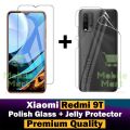 Xiaomi Redmi 9T Polish Glass Screen Protector And Back Jelly Poly Transparent Edge To Edge Coverage 2 in 1 Combo. 