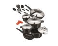 SONEX Splendor Plus Gift Pack Cookware Set with Steel Lid - 18 Pieces - Ceramic Coating - Black. 
