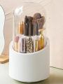 360° Rotating Makeup Brush Storage Box Portable Desktop Cosmetic Organizer,7 Slots Transparent Makeup Brush Box Dust Free Makeup Brush Organizer for Display Stand Bedroom Dresser Bathroom Counter Top Make up Box. 