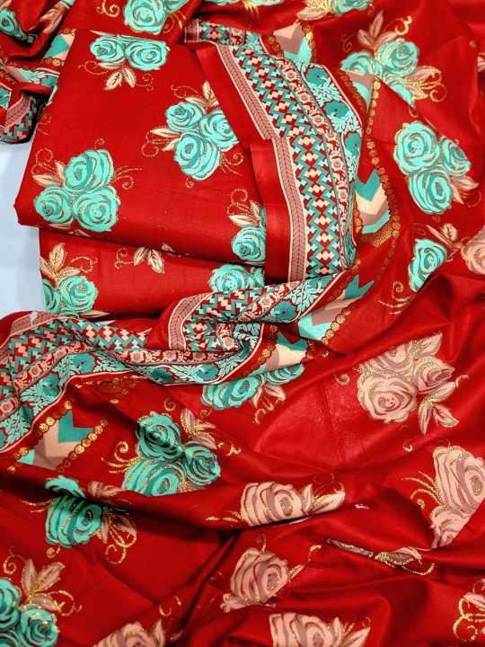 3 PSC women unstitched ALKARAM Luxury Digital Premium ALLOVER PRINTED  COTTON 03 PIECE  COLLECTION