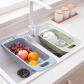 Household Retractable Sink Drain Basket Kitchen Fruit Storage Washing Rack Vegetable Quick Dry Basket Home Tool. 