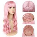 Pink Wig with Bangs Long Wavy Wig with Air Bangs Silky Full Heat Resistant Wig Hair Replacement Natural Looking Wig. 
