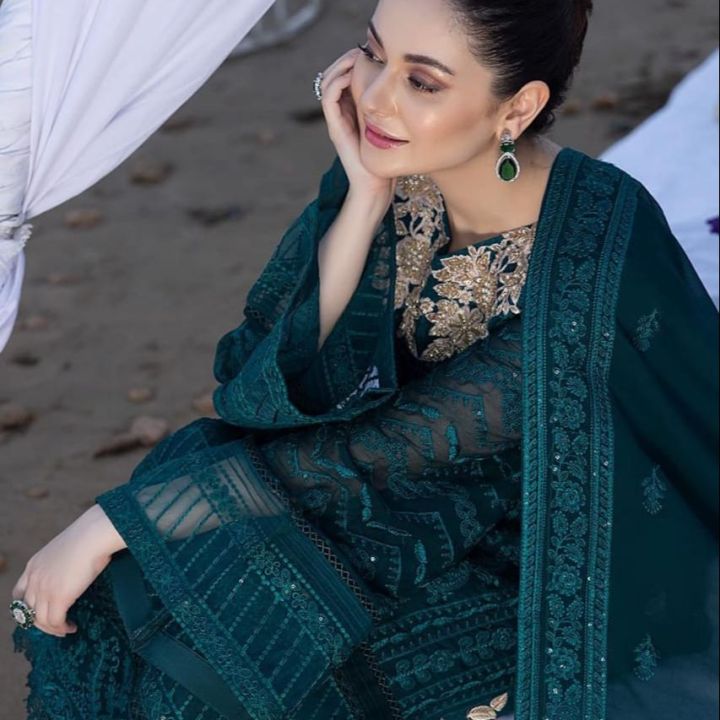 ☆Brand Name : Azure Chiffon Collection  **Fabric  Chiffon Full Embroidered *•Plain Chiffon Back**BY BANO COLLECTIONS**