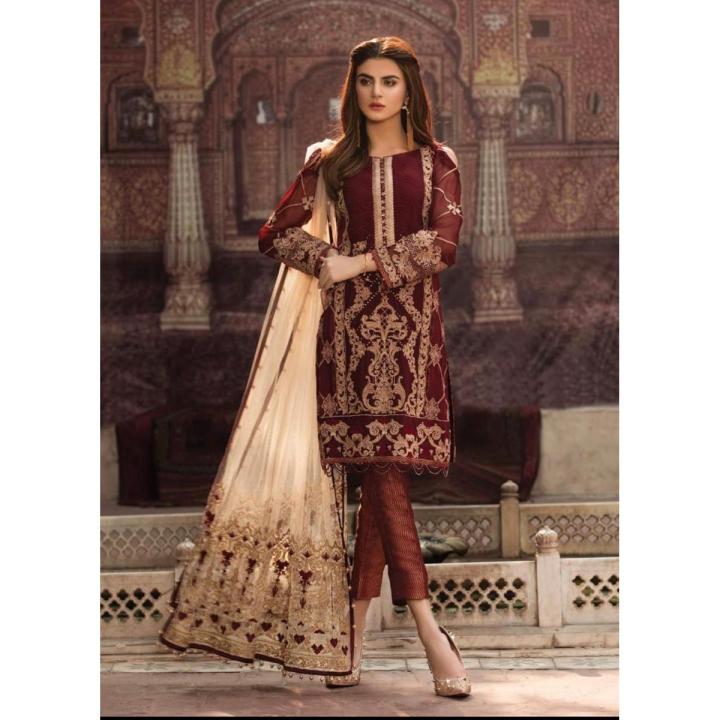 Unstitched Chiffon Embroidered Suit For Women - 3 Piece