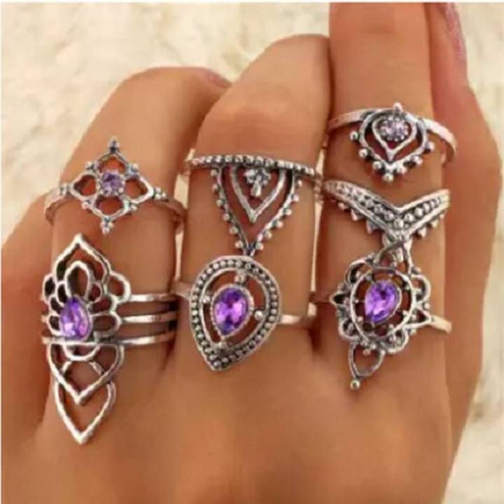 Women Fashion Metal Rings Set 7 Pcs | Daraz.pk