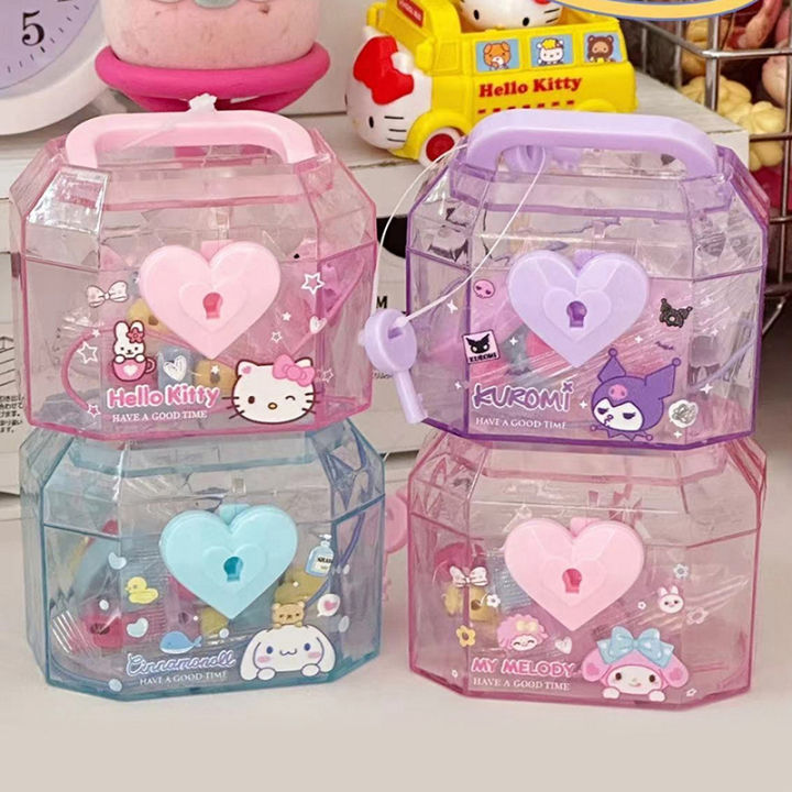 【Online】 random 1pcs Sanrio Creative Key Switch Storage Box Girl Cartoon Hello Kitty My Melody Kuromi Cinnamoroll Transparent Dustproof Jewelry Box