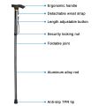 Compact Lightweight Adjustable Trekking Walking Stick with Adjustable Strap and Foldable Design for Hiking and Outdoor Recreation. 