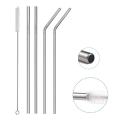 Straws Stainless Steel - Drinking Straw Reusable with Ultra Long 4 Metal Straws 8.5"(2 Straight, 2 Bend) and 1 Cleaning Brush - Eco Friendly Drinking Straws. 