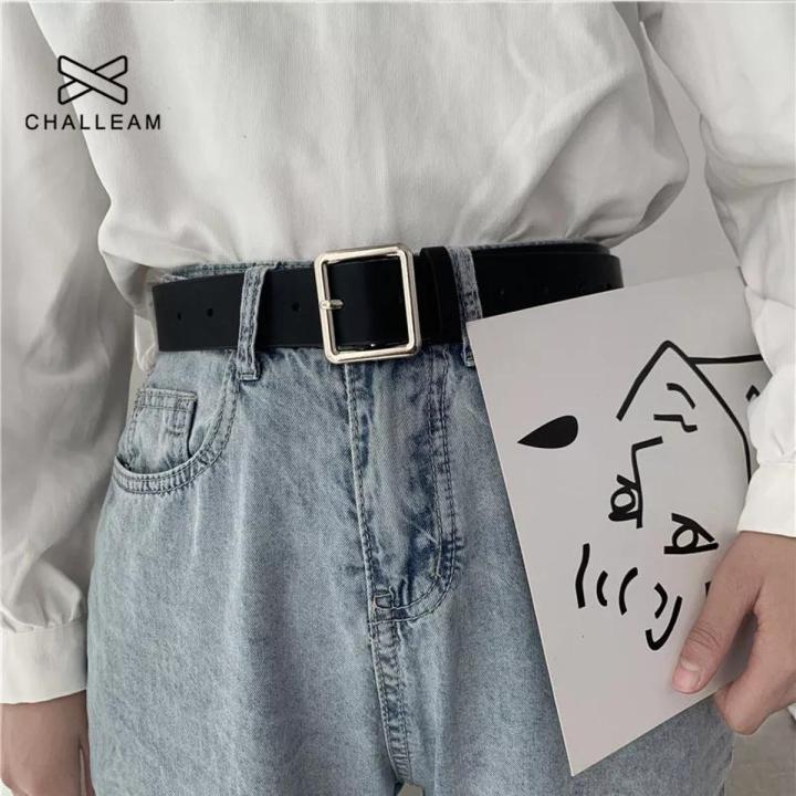 PU Leather Belt For Women Square Buckle Pin Buckle Black Jeans Belt Girls Chic Luxury Brand Fancy Vintage Strap Female Belts Size Adjustable Waist Belt For Girls