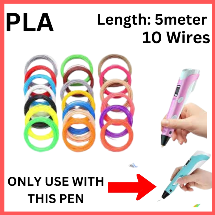 3D PEN FILAMENTS PLA 10 Multicolor Refills for 3D Printing Pen 5 Meter Length Each