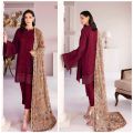 Re- Stock Alert Very Demanded Suit   Brand Name: Baroque   Wedding Collection Most Hit Design   Stuff Details  Shirt : Pure Chiffon Dupatta: Net Trouser: Malai  Description ▪HEAVY EMBROIDERED FRONT ▪*BY BANO COLLECTIONS**. 