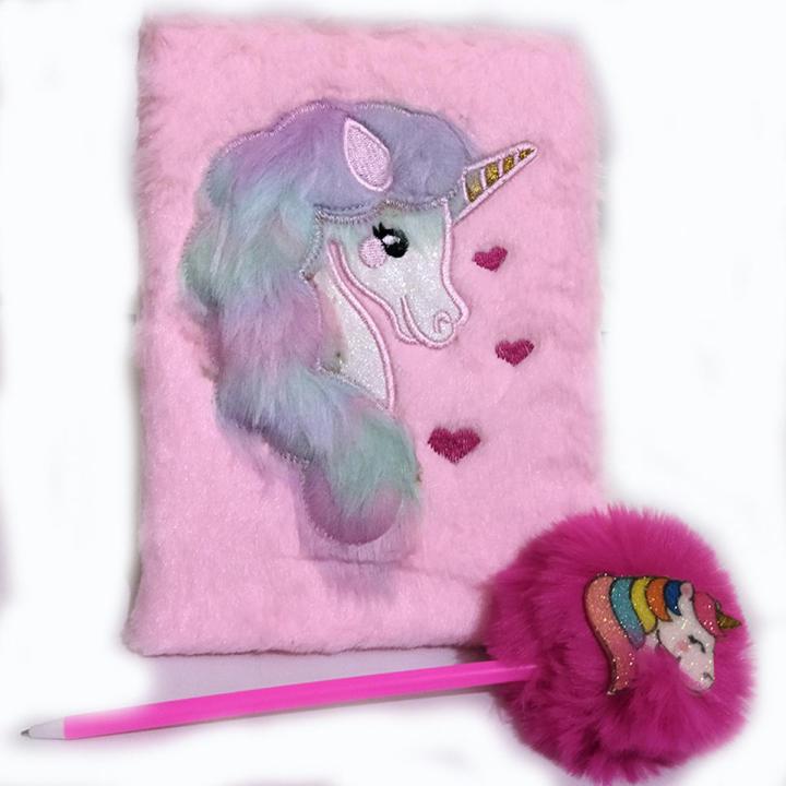 Plush Unicorn Diary with Fur Pen Gift Set (Pink)