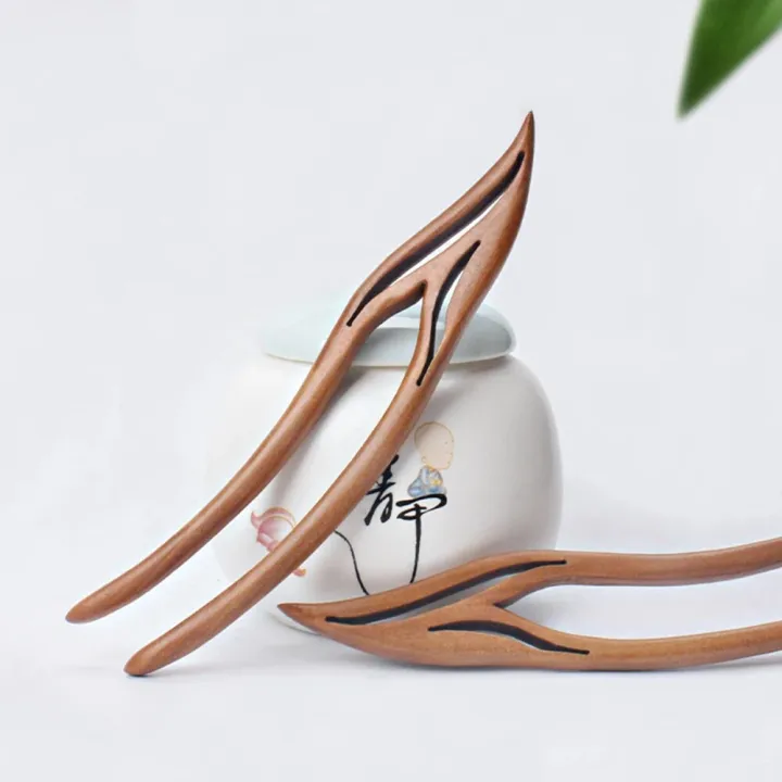 U Shaped Wooden Hair Sticks Forks Handmade Hairpins and Clips Creative Chinese Style Headpieces for Women Girls Ponytail Holder