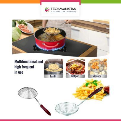 Techmanistan Stainless Steel Spider Strainer Skimer Spoon for Frying and Cooking, Deep Fry Oil Strainer, Stainless Steel Wire Skimer Spoon with Plastic Handle Fryer