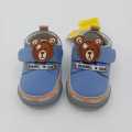Cute Teddy Bear Baby First Walker Shoes | Blue Canvas Soft Sole Infant Sneakers with Velcro Strap & Anti-Slip. 