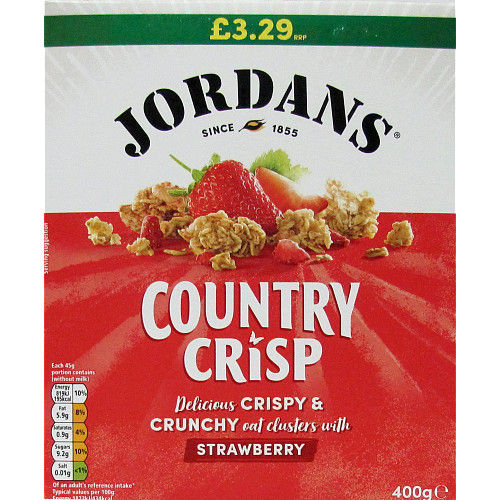 Jordans Country Crisp  delicious crispy and crunchy oat clusters with strawberry oatmeals 400g