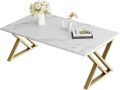 Coffee Table Living Room Table White Center Table, Simple Modern Faux Marble Rectangular Tea Table with Sturdy Gold-Finished Metal Frame,Industrial Wooden Coffee Table for Bedroom Home Office Visit the Wolawu Store. 