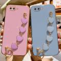 COROGI for Realme C2 Back Cover with Love Heart Bracele Chain Luxury 6D Plating Square Frame Shiny Case Camera Lens Protection Soft Silicone Mobile Phone Cases. 