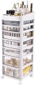 Cosmetic Organizer Cart with Handle and Lockable Wheels, Multifunctional Acrylic Storage Shelves Rolling Utility Cart. 