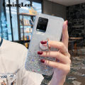 Casinglee for VIVO Y21 case Shiny Ring Glitter Soft Transparent Holder Stand Back cover with String for VIVO Y21 Phone cases cover Stars Moon Girls For girls and Boys. 